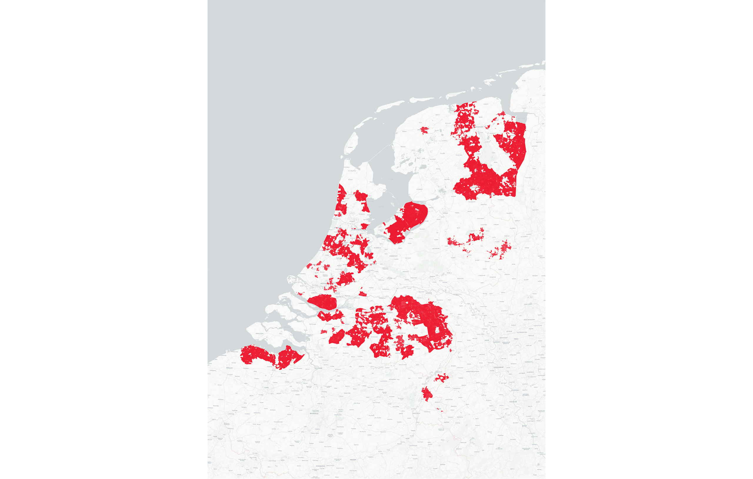 Nederlandse kaart met postcodegebieden van TriNed