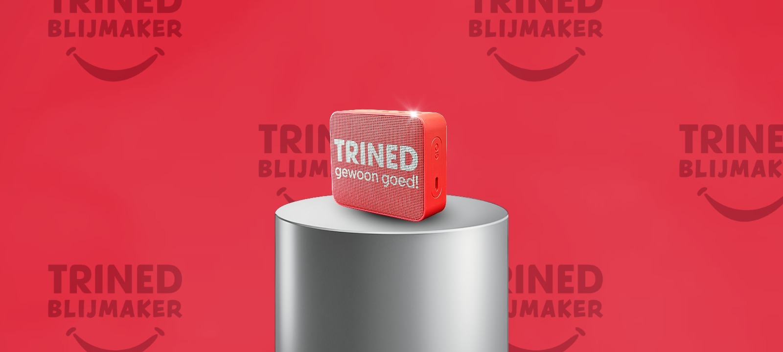 Afbeelding met JBL speaker. Winnaar TriNed Blijmaker